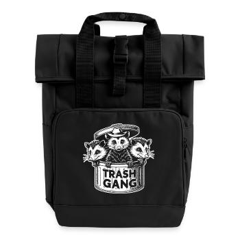 Trash gang three possums look out of the garbage can - Roll Top Backpack with Two Handles - black - Front