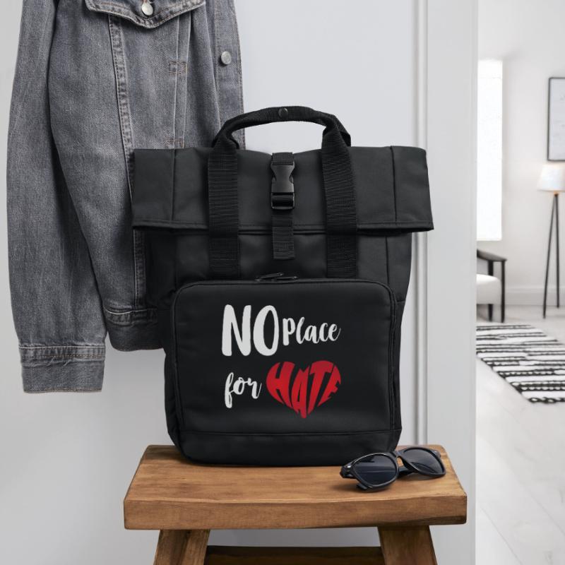 No Place For Hate Stop Hate Anti Hate Roll Top Backpack with Two Handles