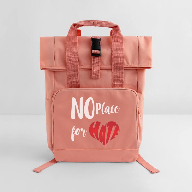 No Place For Hate Stop Hate Anti Hate Roll Top Backpack with Two Handles