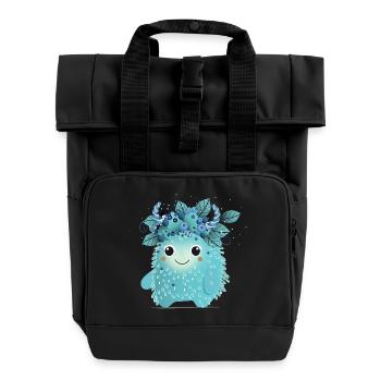 Cute Blueberry Monster – Fruity and Spiky - Roll Top Backpack with Two Handles - black - Front