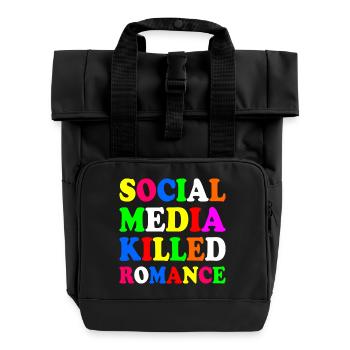 social media killed romance - Roll Top Backpack with Two Handles - black - Front