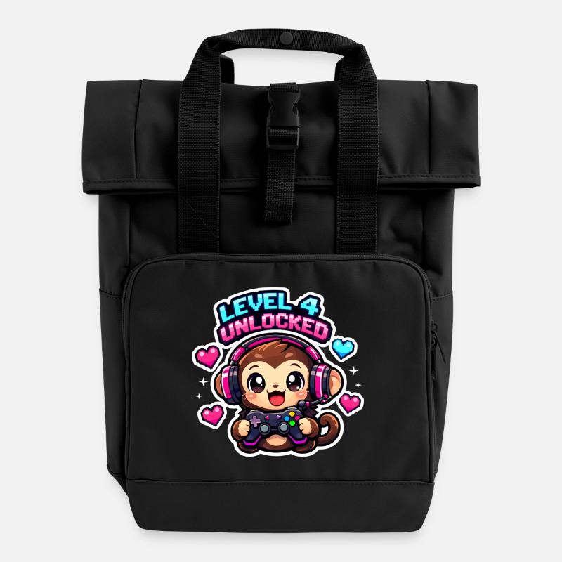 Level 4 Unlocked - Rolltop Rucksack mit zwei Griffen - Schwarz
