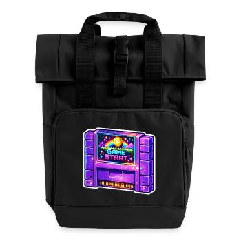 Retro Arcade Start Neon - Rolltop Rucksack mit zwei Griffen - Schwarz - Vorne