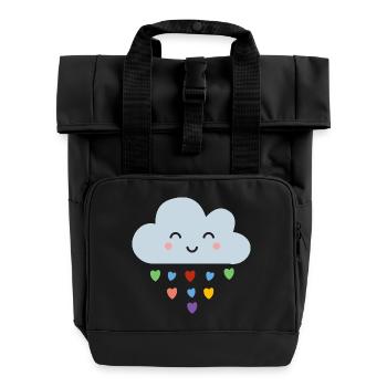 Mignons nuages en forme de cœurs arc-en-ciel Kawaii Happy Mood Design - Sac à dos Roll Top à deux anses - noir - Devant
