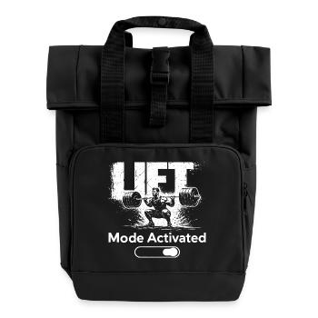 Lift Mode Activated Shirt Gym Fitness Workout - Roll Top Backpack with Two Handles - black - Front