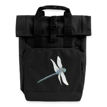Teal Dragonfly Illustration - Roll Top Backpack with Two Handles - black - Front
