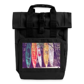 canoes - Roll Top Backpack with Two Handles - black - Front