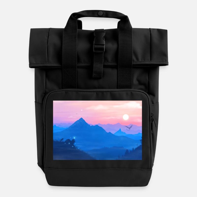 A Stellar Wolf Dream: Colors of Dawn - Poster - Roll Top Backpack with Two Handles - black