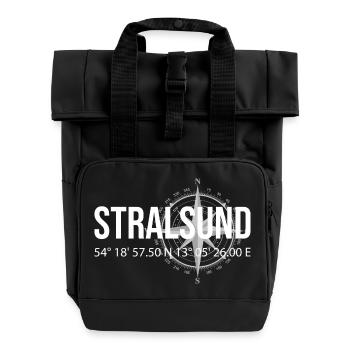 Koordinaten Stralsund - Rolltop Rucksack mit zwei Griffen - Schwarz - Vorne