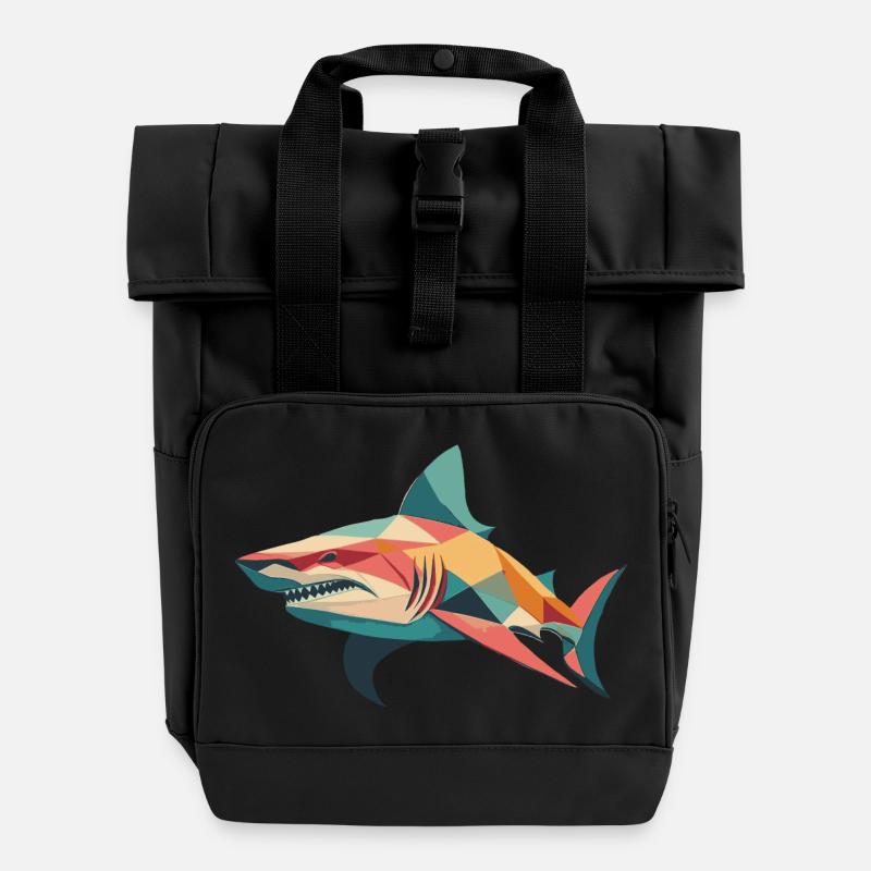 Geometrischer Hai - Rolltop Rucksack mit zwei Griffen - Schwarz