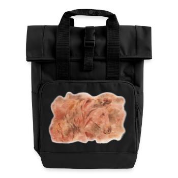 Fantasy horse. Watercolour horse. - Roll Top Backpack with Two Handles - black - Front