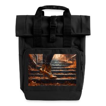 Night on the Stairs - AI - Roll Top Backpack with Two Handles - black - Front