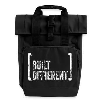 Built Different Distressed Quote - Roll Top Backpack with Two Handles - black - Front