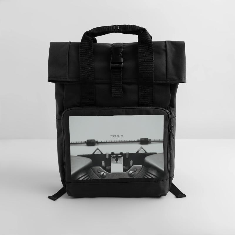 First Draft Typewriter Writer Poster Design Rolltop Rucksack mit zwei Griffen