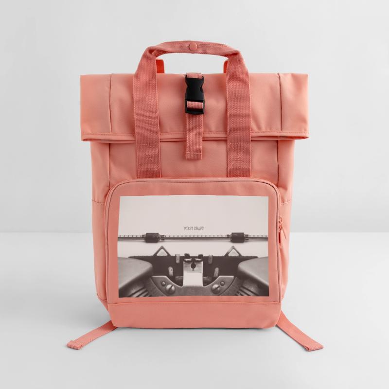 Conception d’affiche d’une première machine à écrire Sac à dos Roll Top à deux anses