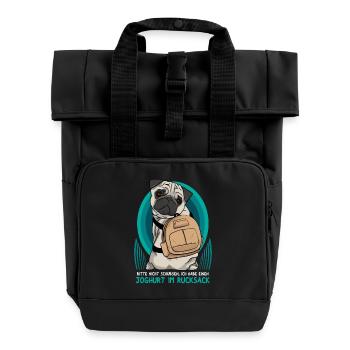 Bitte nicht schubsen! Joghurt im Rucksack. - Rolltop Rucksack mit zwei Griffen - Schwarz - Vorne