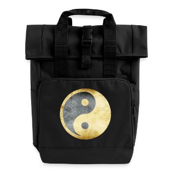 yoga yin yang gold silver - Roll Top Backpack with Two Handles - black - Front