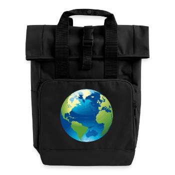 Globus - Weltkugel - Rolltop Rucksack mit zwei Griffen - Schwarz - Vorne