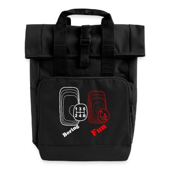 Langweilig Spass Gangschaltung 4WD 4x4 Allrad - Rolltop Rucksack mit zwei Griffen - Schwarz - Vorne