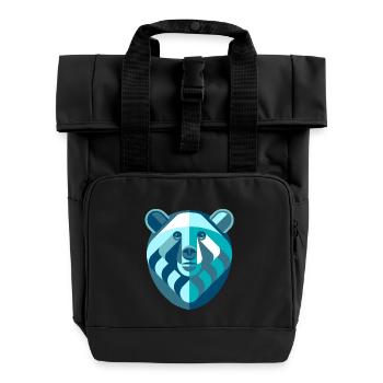 Bear abstract blue white - Roll Top Backpack with Two Handles - black - Front
