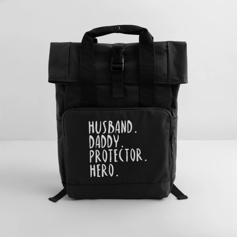 Husband Daddy Protector Hero Spruch Geschenk Idee Rolltop Rucksack mit zwei Griffen