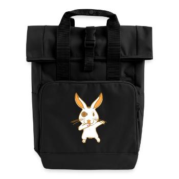 Rabbit - karate - fighting hare - dancing hare - Roll Top Backpack with Two Handles - black - Front