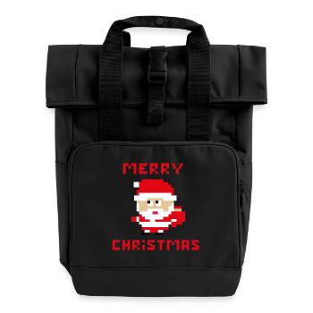 Santa 'merry christmas' 8-bit - Roll Top Backpack with Two Handles - black - Front
