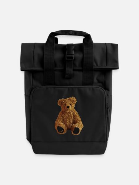 Teddybär - Rolltop Rucksack mit zwei Griffen - Schwarz