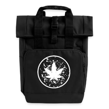 Cannabis leaf color blobs in a circle - Roll Top Backpack with Two Handles - black - Front