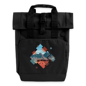 Landschaft in geometrischen Formen - Rolltop Rucksack mit zwei Griffen - Schwarz - Vorne