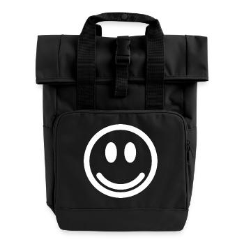 Smiley smile emoticon gift Happy - Roll Top Backpack with Two Handles - black - Front