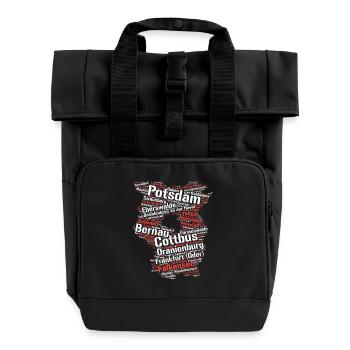Bundesland Brandenburg: Städte im Umriss - Rolltop Rucksack mit zwei Griffen - Schwarz - Vorne