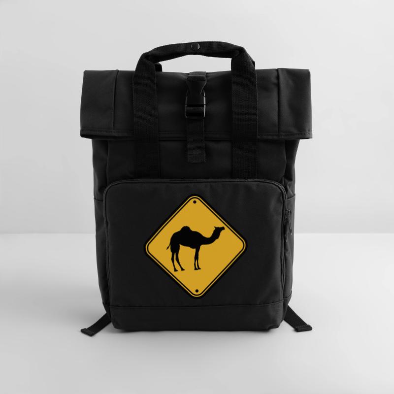 Shield warning danger caution Caution came Roll Top Backpack with Two Handles
