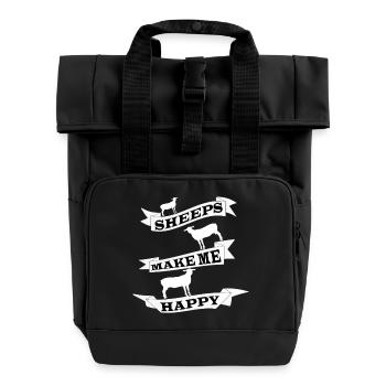 sheep - Roll Top Backpack with Two Handles - black - Front