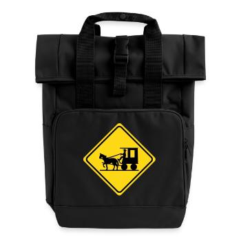Warnung - Pferdekutsche - 2 Farb Vektor - Rolltop Rucksack mit zwei Griffen - Schwarz - Vorne