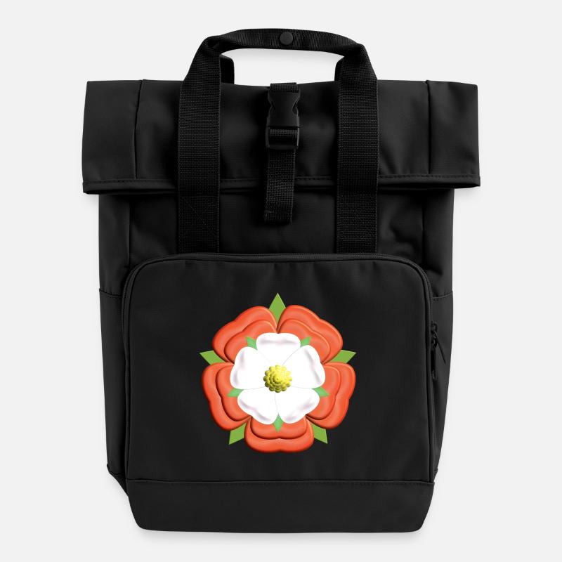 Tudor Rose - Roll Top Backpack with Two Handles - black