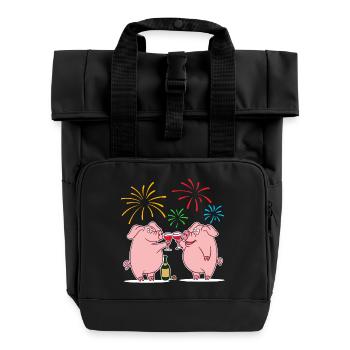 Glücksschwein Glücksbringer Silvester Neujahr - Rolltop Rucksack mit zwei Griffen - Schwarz - Vorne
