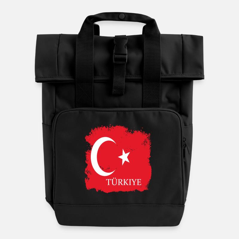 Turkish flag on clothes Turkey flag Türkiye - Roll Top Backpack with Two Handles - black