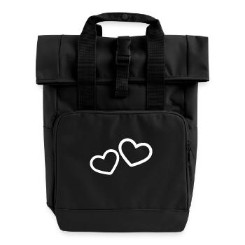 Deux cœurs blancs - Sac à dos Roll Top à deux anses - noir - Devant