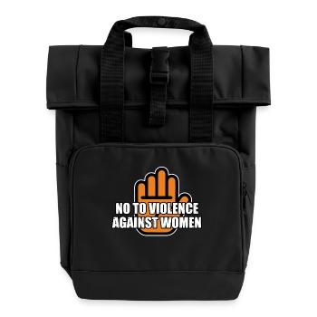 no to violence against women - Roll Top Backpack with Two Handles - black - Front