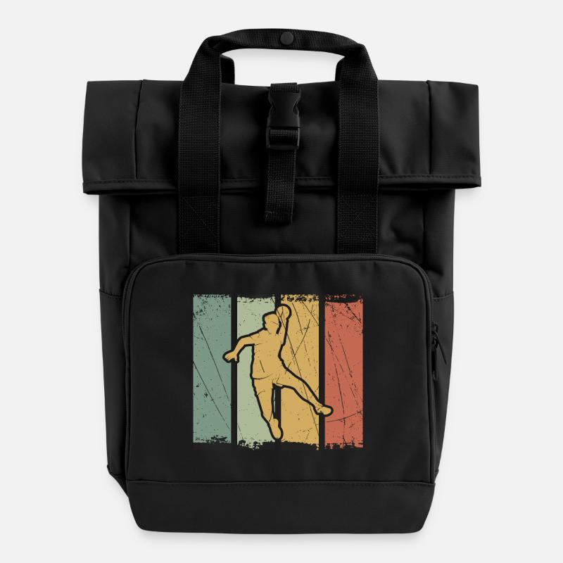 Handball bounce in colour blocks - Roll Top Backpack with Two Handles - black