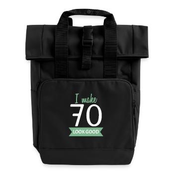 70th birthday saying - Roll Top Backpack with Two Handles - black - Front