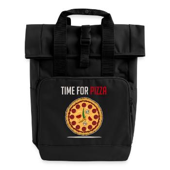 Pizza Pizzeria Bestellen Salami Italienisch Essen - Rolltop Rucksack mit zwei Griffen - Schwarz - Vorne