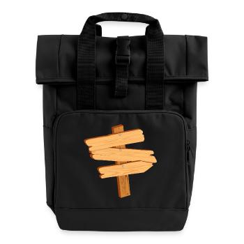 old wooden signpost for your own inscription - Roll Top Backpack with Two Handles - black - Front