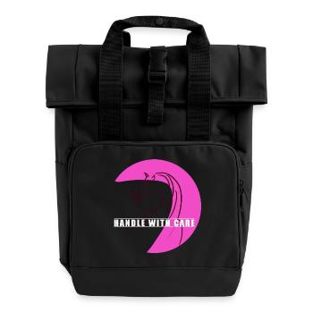 Pinkes Linienpferd mit Care-Band - Rolltop Rucksack mit zwei Griffen - Schwarz - Vorne