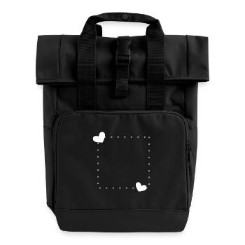 Heart frame ornament line white - Roll Top Backpack with Two Handles - black - Front