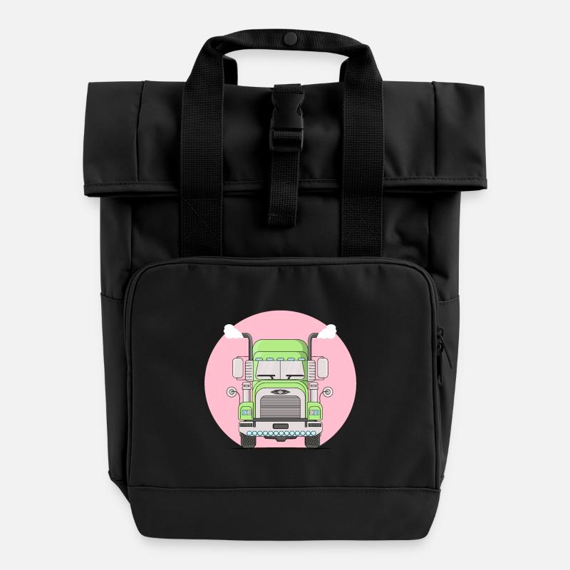 Truck trucks lorry - Roll Top Backpack with Two Handles - black