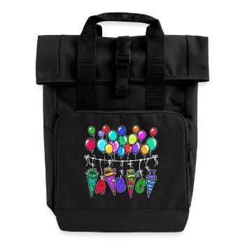 Balloon School Bag School Start School Sugar Bag - Roll Top Backpack with Two Handles - black - Front