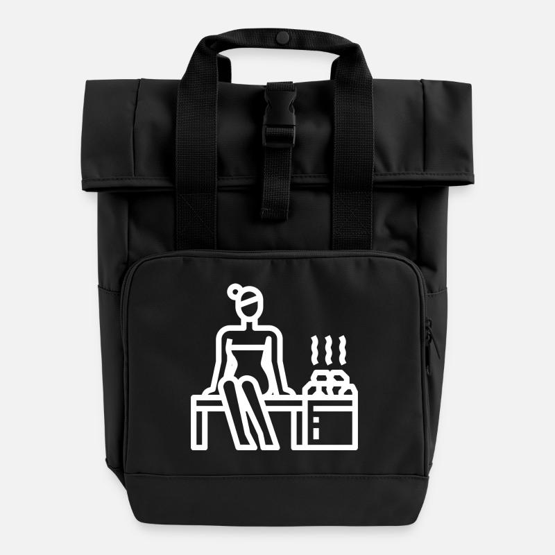 Sauna Saunieren - Rolltop Rucksack mit zwei Griffen - Schwarz
