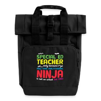 Spezieller Ed Teacher Autismus Ninja - Rolltop Rucksack mit zwei Griffen - Schwarz - Vorne